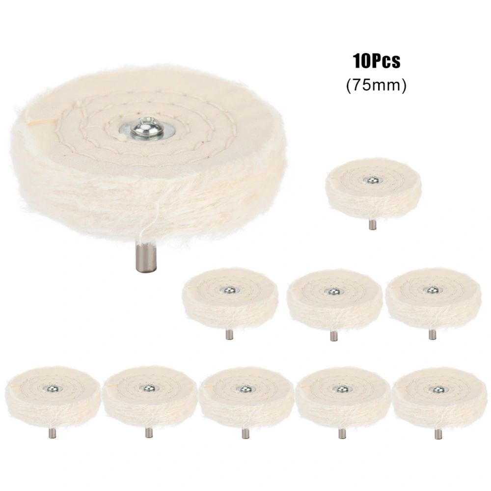 10Pcs T Type Cotton Cloth Shank Polishing Grinding Buffing Wheel Tool For Jewelry(75mm)