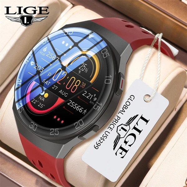 LIGE 2022 Newest Full Color Touch Screen Sport Smart Watch IP68 Waterproof Tracker Heart Rate Sphygmomanometer Watch Valentines Day Gift