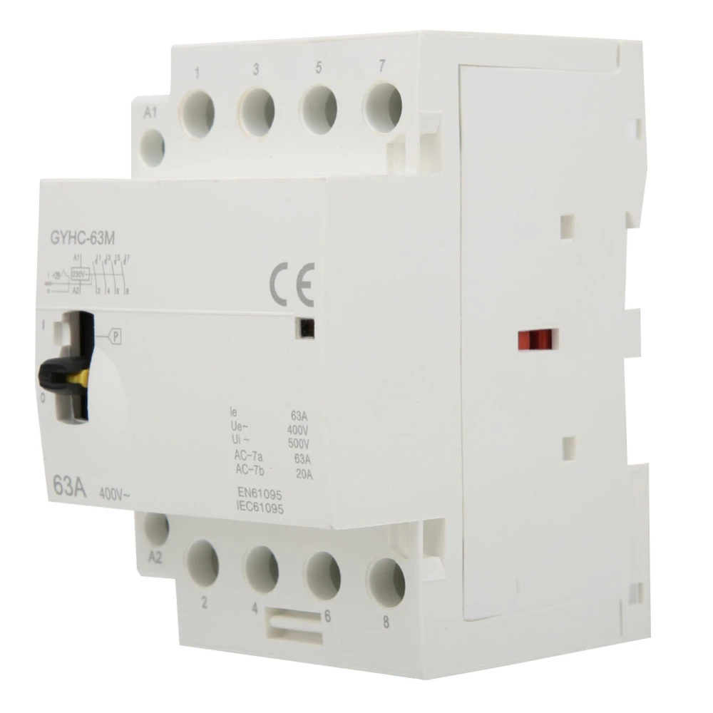 4P 63A 50Hz DIN Rail Household AC Contactor with Manual Control Switch