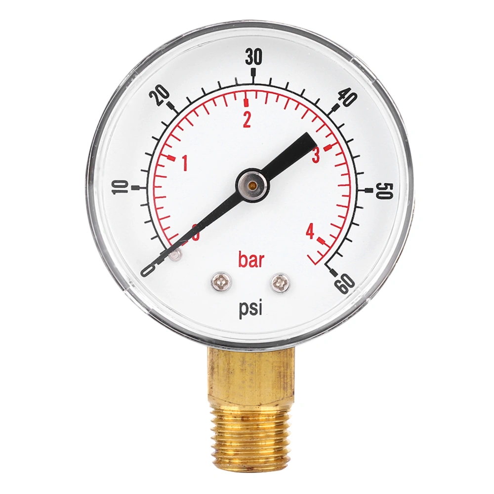 Pressure Gauge 50mm 1/4 BSPT Brass Thread for Fuel Air Oil Gas Water (0-60PSI 0-4Bar)