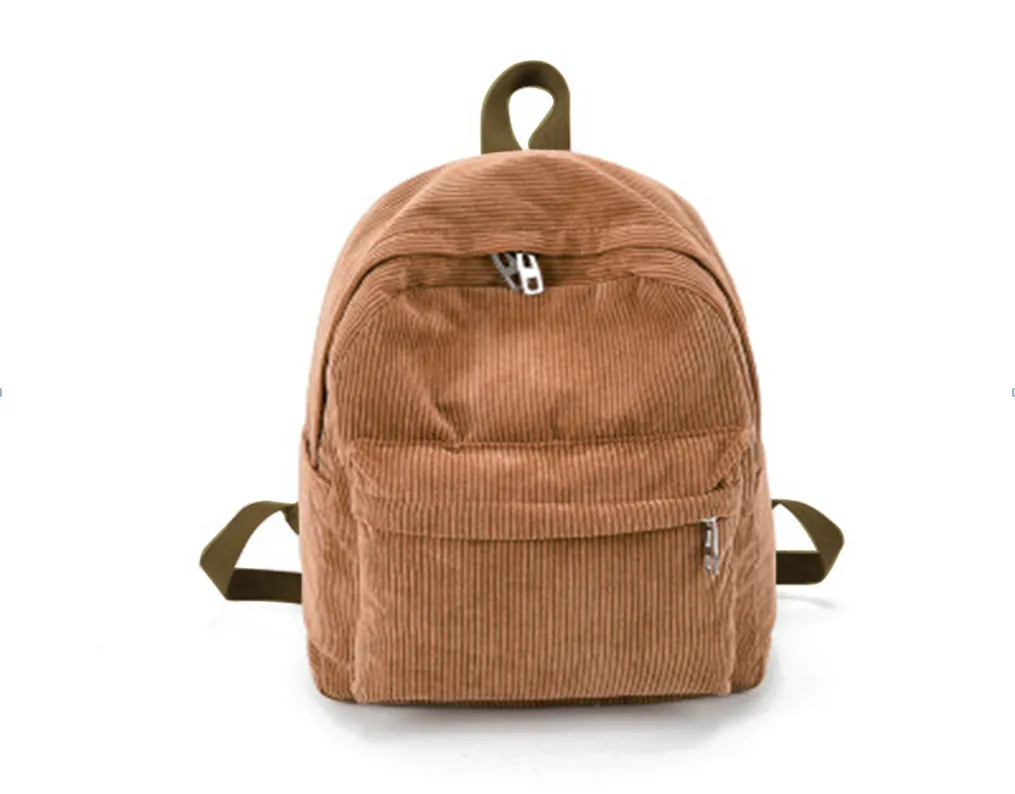 Ladies Shoulders Bag Multi-Layered Zipper Closure Adjustable Corduroy Backpack