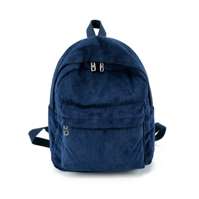 Ladies Shoulders Bag Multi-Layered Zipper Closure Adjustable Corduroy Backpack