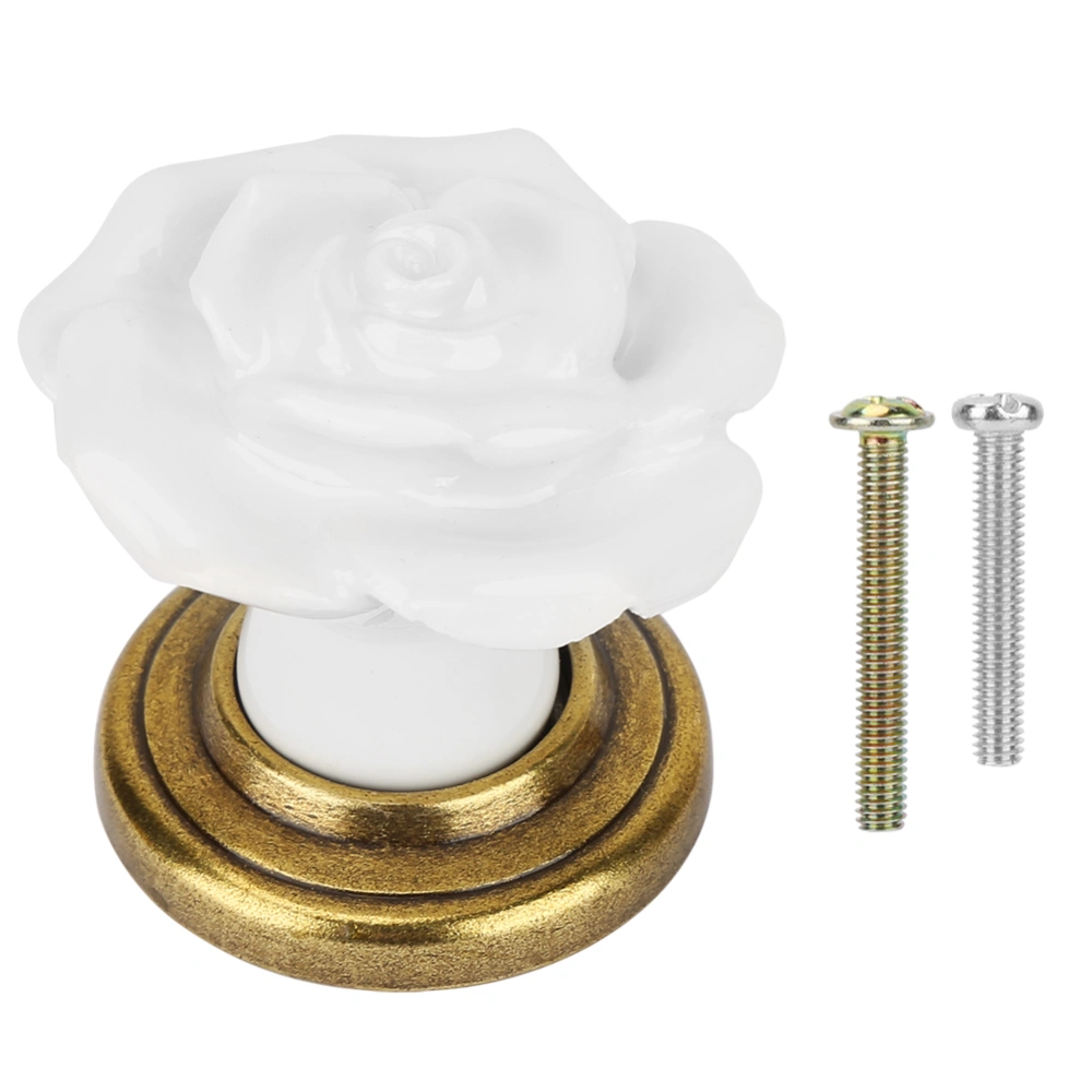 Ceramic Cabinet Handle Single Hole Rose Cupboard Door Knobs Wardrobe Drawer Pulls Bronze/White