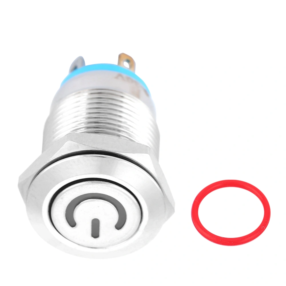 12mm Metal Button Switch with Power Icon Blue LED Light Self Reset 1 NO Switch(5V)