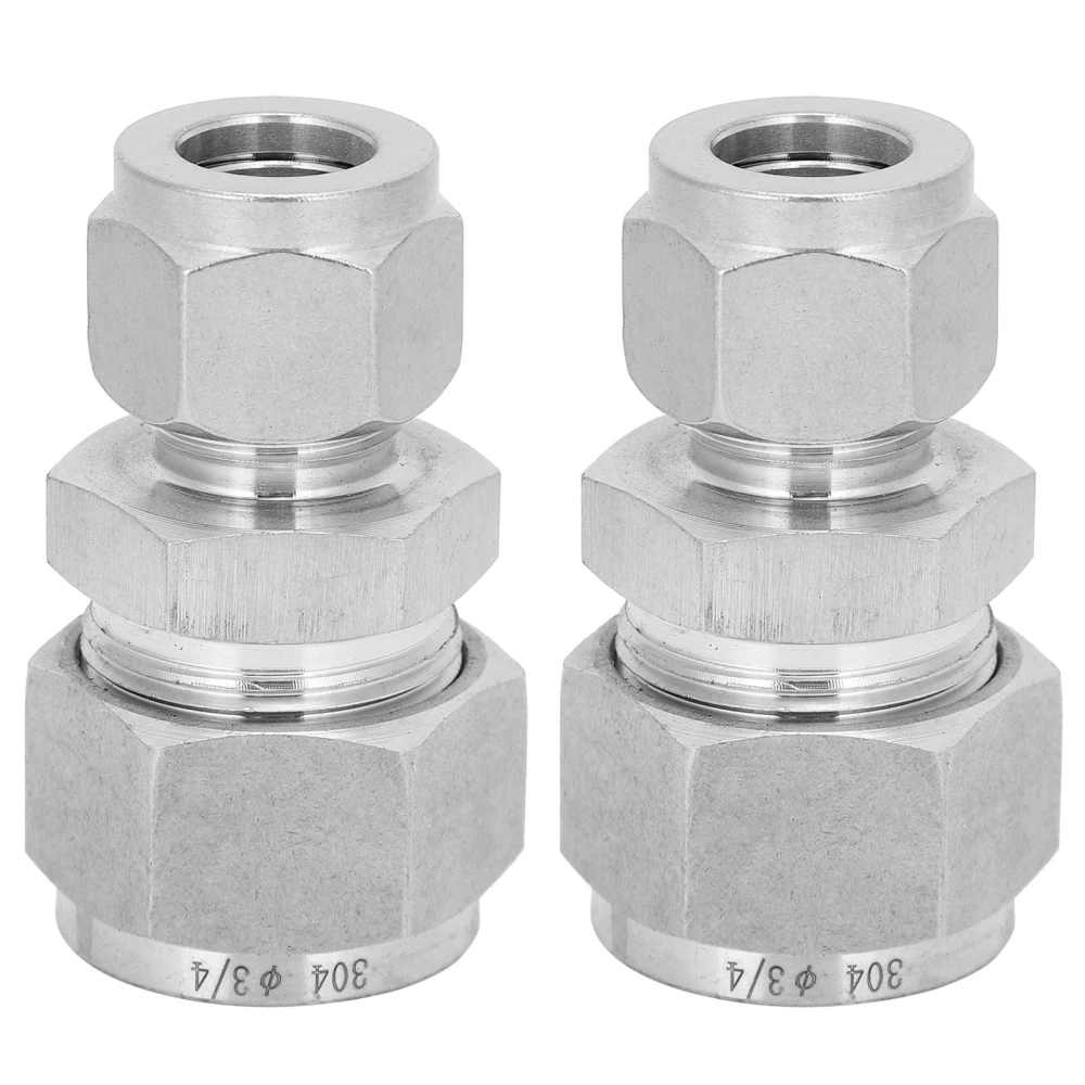 2Pcs Compression Tube Adapter Straight 304 Stainless Steel DoubleFerrule Reducer Union(Ф1/2-Ф3/4 )