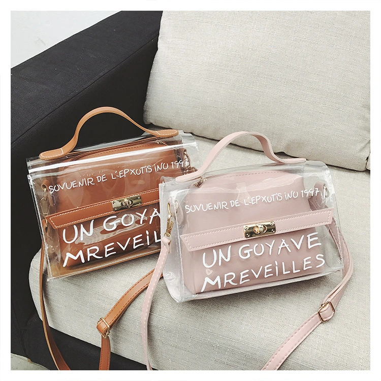 Women Transparent Shoulder Bag, Cool Style Lock Crossbody Bag