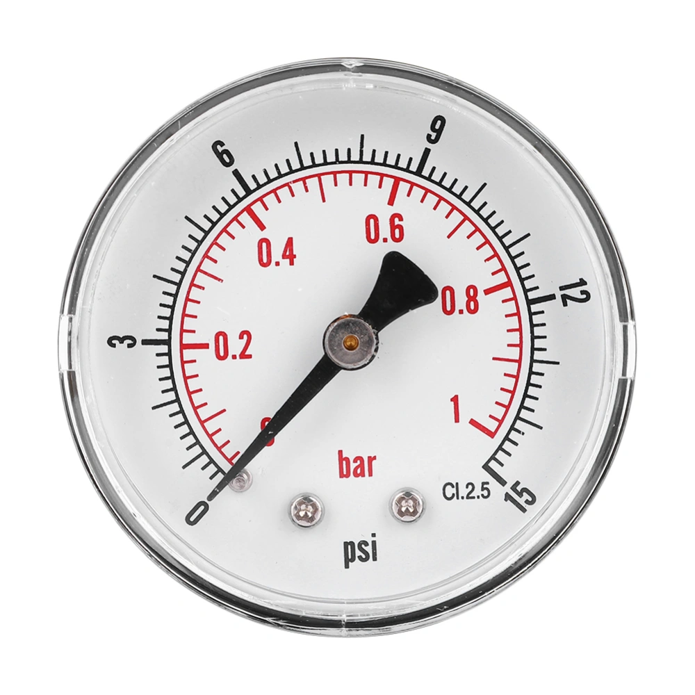 Pressure Gauge 50mm Dial 1/4 BSPT Back Connection for Air Water Oil Gas (0-15PSI 0-1Bar)