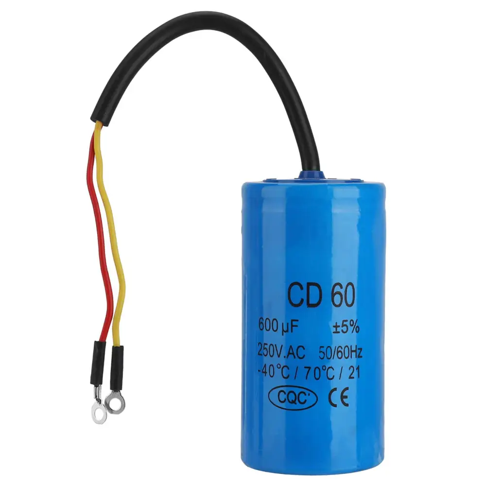 CD60 Run Capacitor with Wire Lead 250V AC 600uF 50/60Hz for Motor Air Compressor