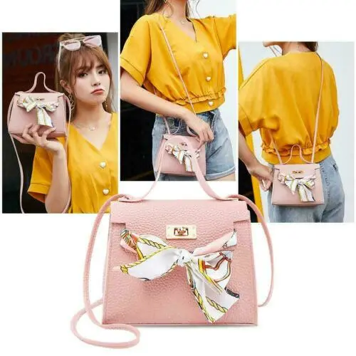 Female Casual Crossbody Classic Small Satchel Bags, Bowknot Scarf Trendy Bags