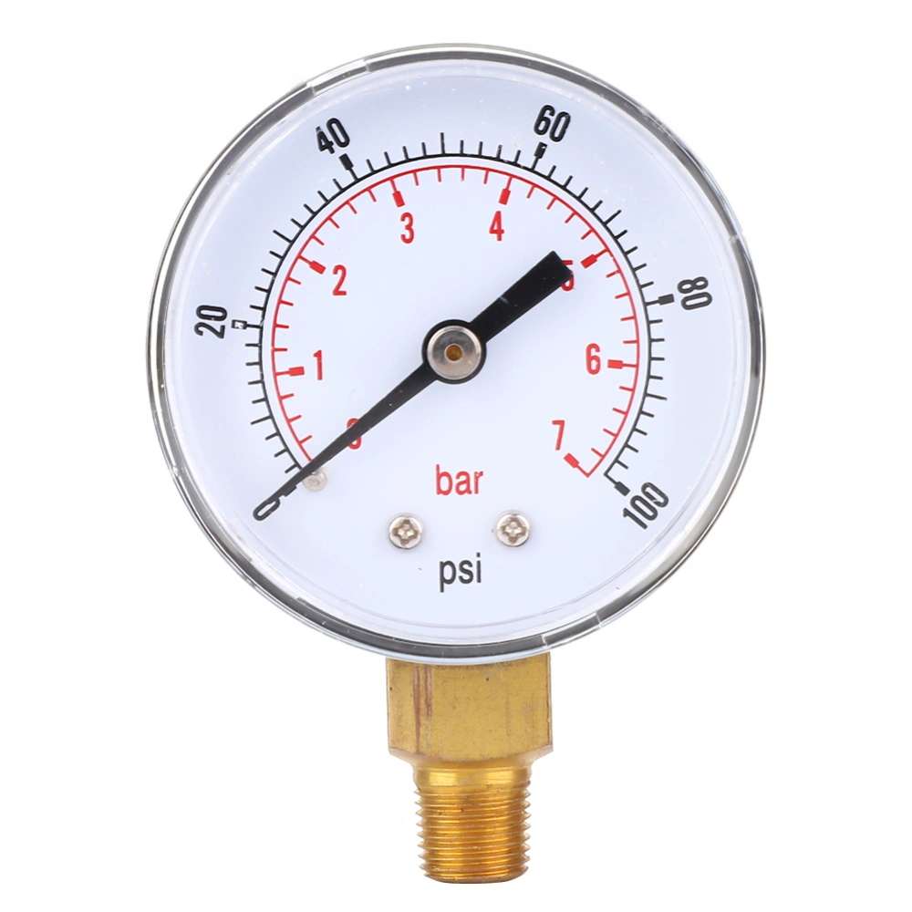 Pressure Gauge 50mm Dial 1/8 BSPT Bottom Connection for Air Water Oil Gas (0-100PSI 0-7Bar )