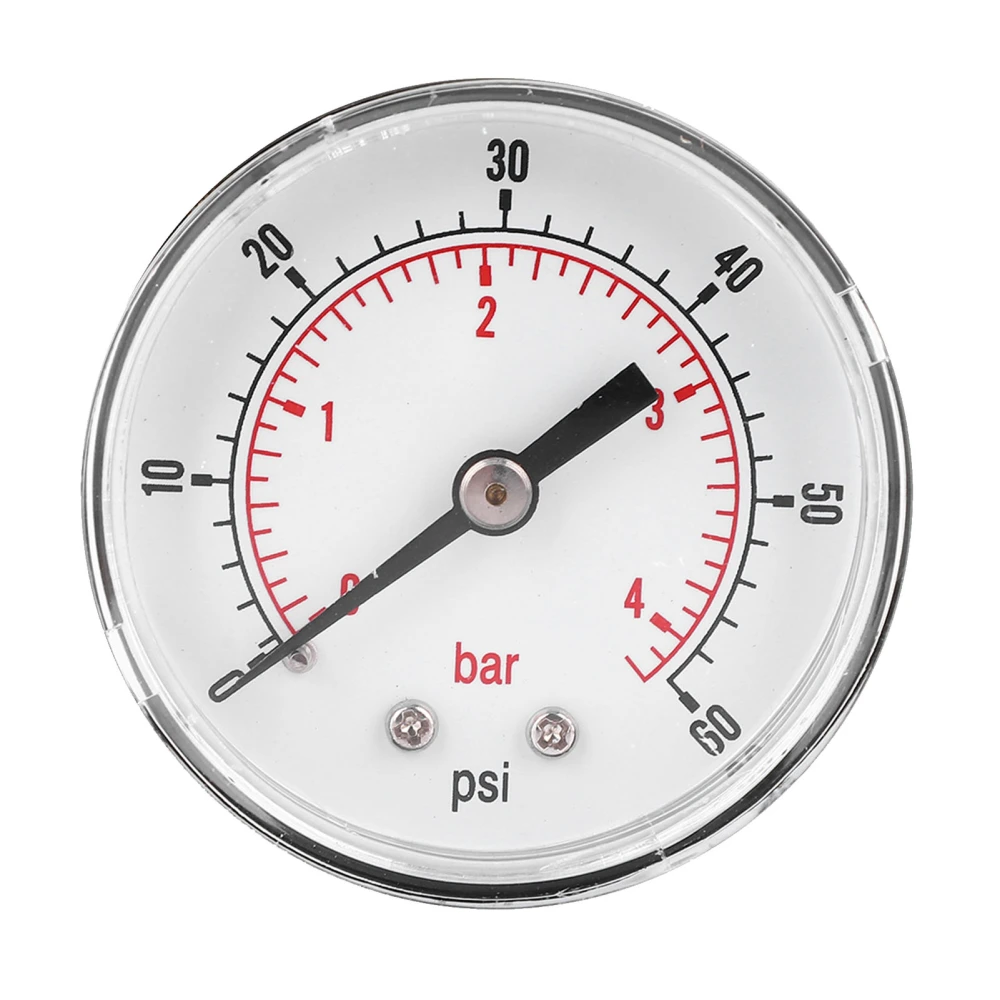 Pressure Gauge 50mm Dial 1/4 BSPT Back Connection for Air Water Oil Gas (0-60PSI 0-4Bar)