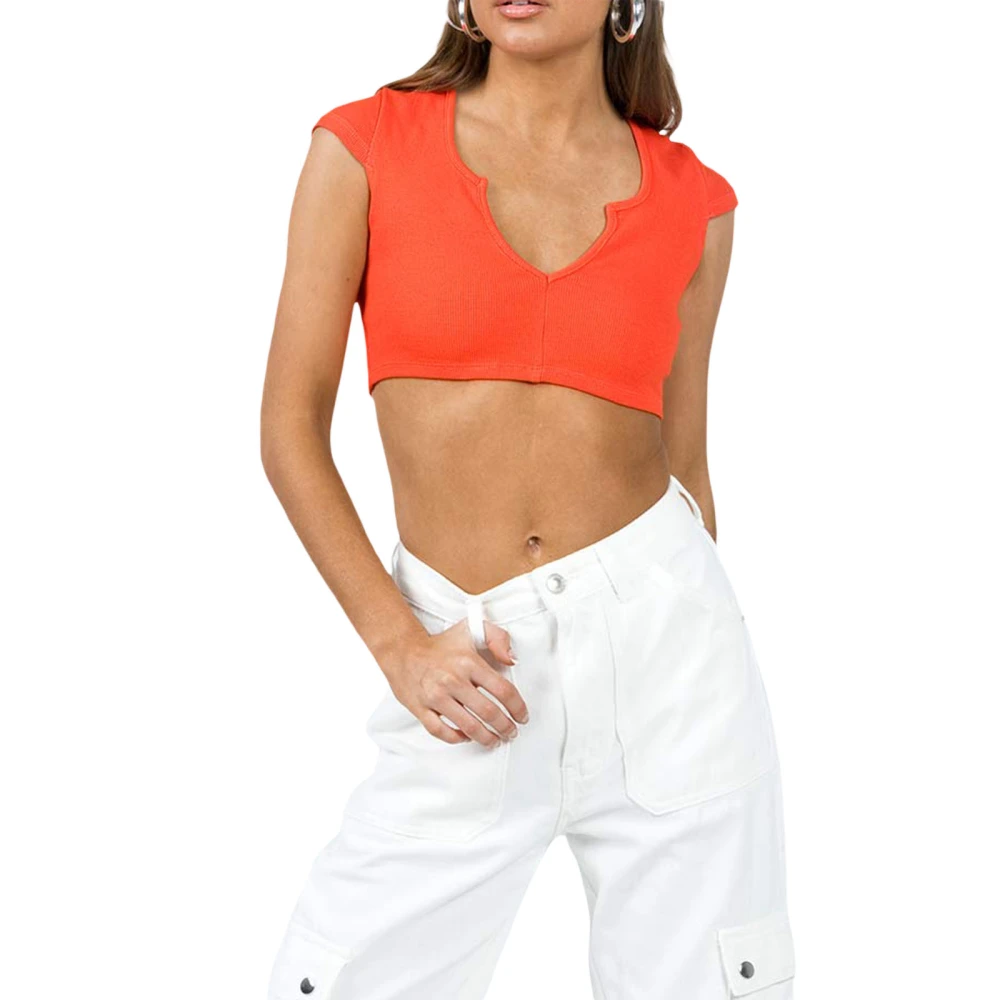 Women's Summer Slim Tank Tops Solid Color Sleeveless V Neck Crop Tops