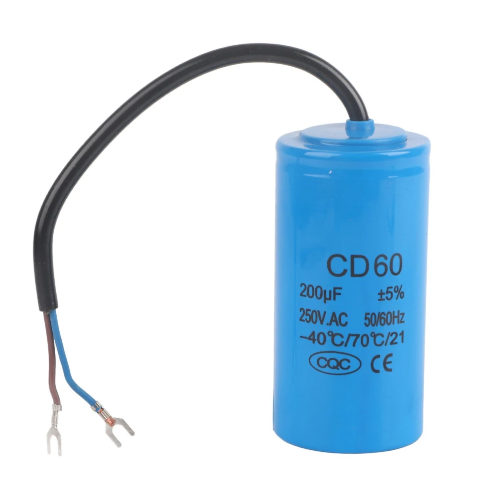 CD60 Run Capacitor with Wire Lead 250V AC 200uF 50/60Hz for Motor Air Compressor