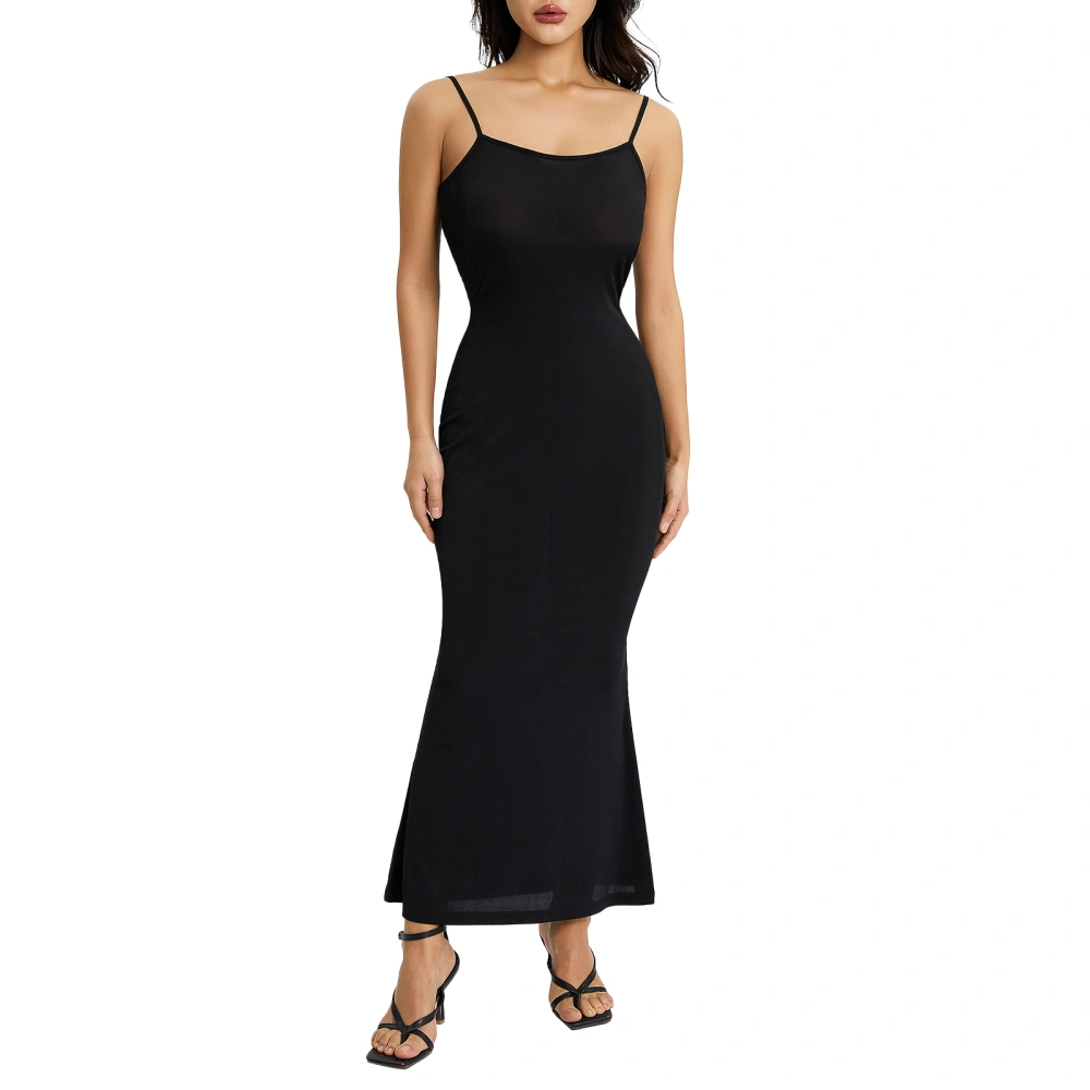 Women's Summer Slip Long Dress, Solid Spaghetti Strap Bodycon Dress