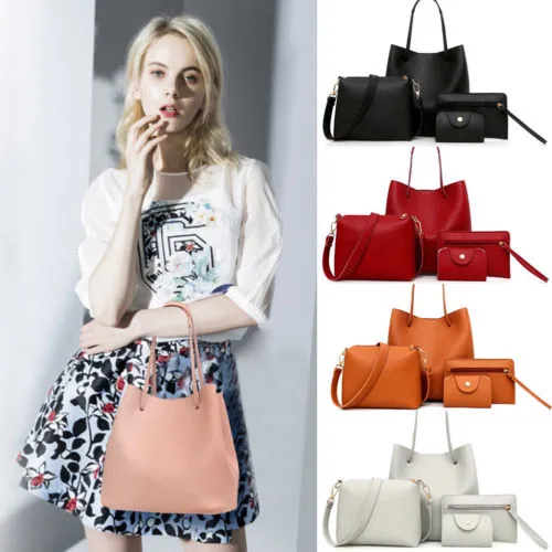 4 In 1 Bag Set, PU Shoulder Bag, Cross Body Bag, Handbag, Card Wallet Set