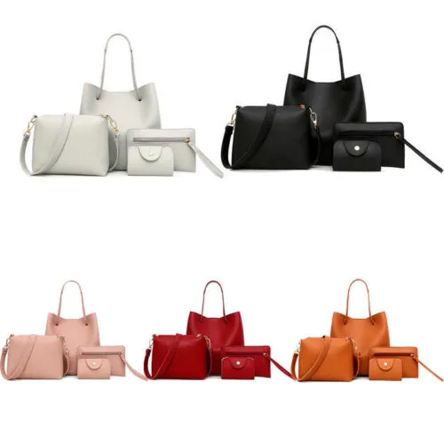 4 In 1 Bag Set, PU Shoulder Bag, Cross Body Bag, Handbag, Card Wallet Set