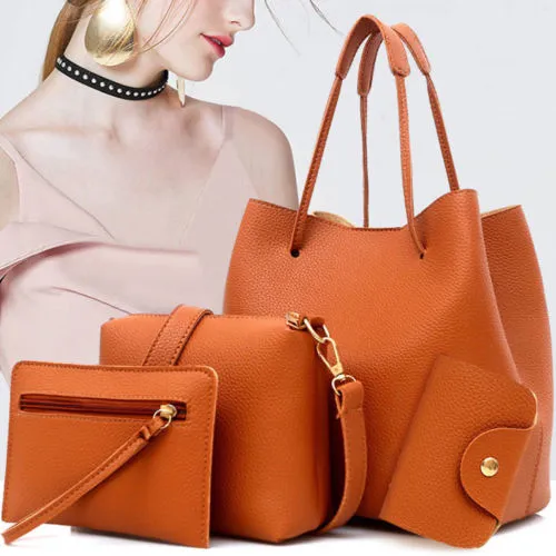 4 In 1 Bag Set, PU Shoulder Bag, Cross Body Bag, Handbag, Card Wallet Set