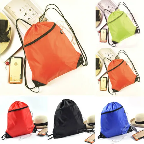 Unisex Drawstring Backpack Waterproof Pure Zipper Closure Sports Shoulders Bag