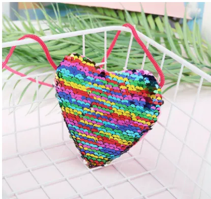 Girls Heart-shaped Purse, Sequin Crossbody Bag, Storage Bag with Zip