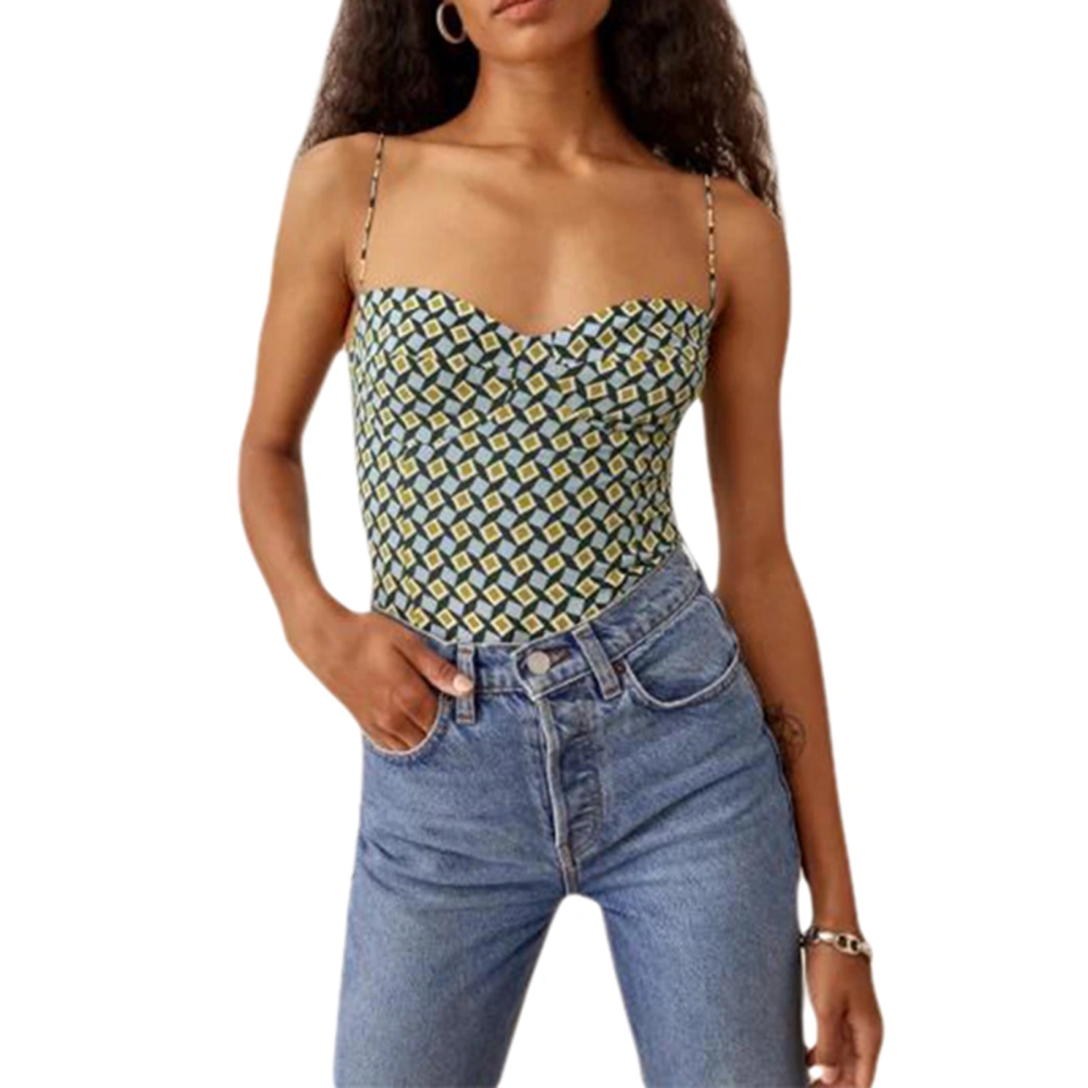 Women Camisole, Lacing Spaghetti Straps Backless Plaid Summer Tops