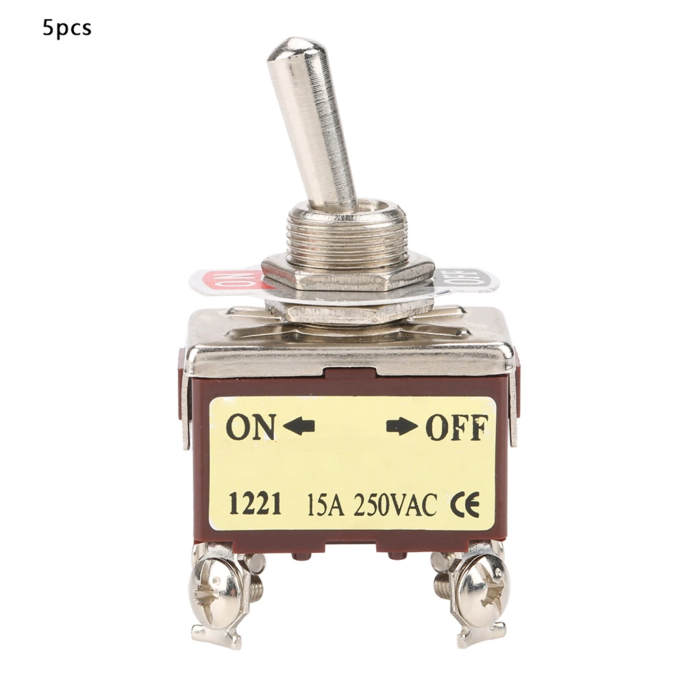 5Pcs On OFF 2 Position Toggle Switch 4 Pin 12mm Mount 15A 250VAC