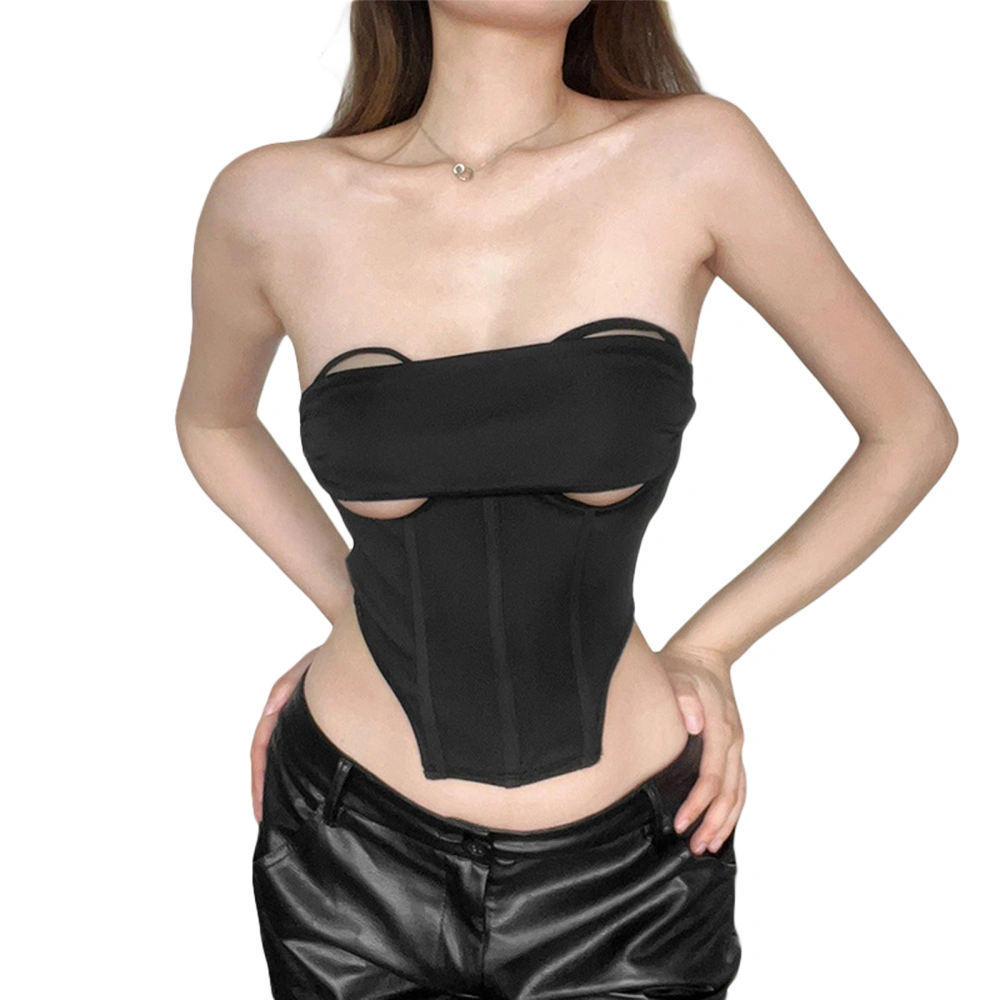 Women Tube Top Strapless Backless Hollowed Irregular Solid Summer Vest