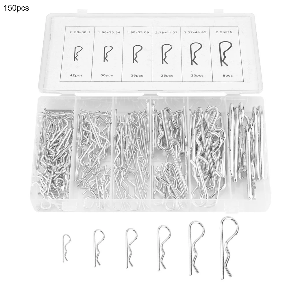 150 Pcs Carbon High Strength Steel R Type Wave Card Hairpin Latch Bolt Cotter Pin