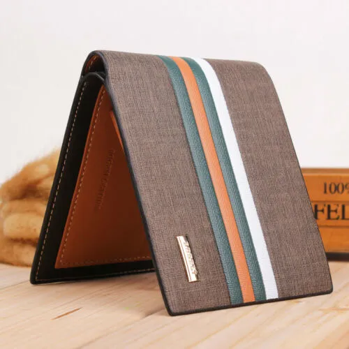 Men's Luxury PU Leather Bifold Wallet, Boy Contrast Color Wallet