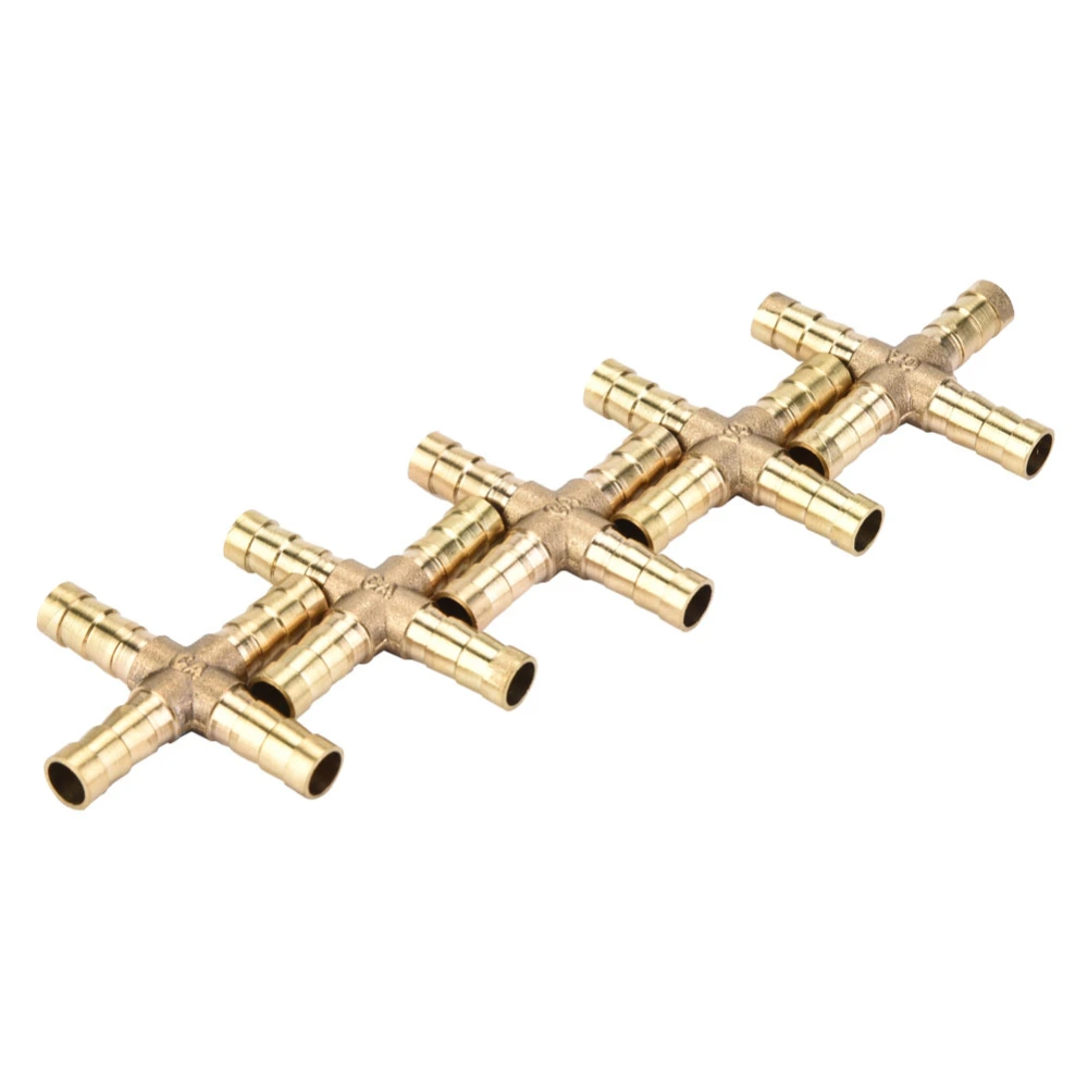 5pcs Brass Cross 4 Way Hose Joiner Fittings Barbed Connector Air Water Oil Gas Fuel 6/8/10/12mm