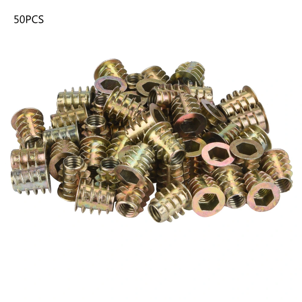 50Pcs M6 Zinc Alloy Inside Hex Socket Insert Nuts for Wood Furniture (M6*12)