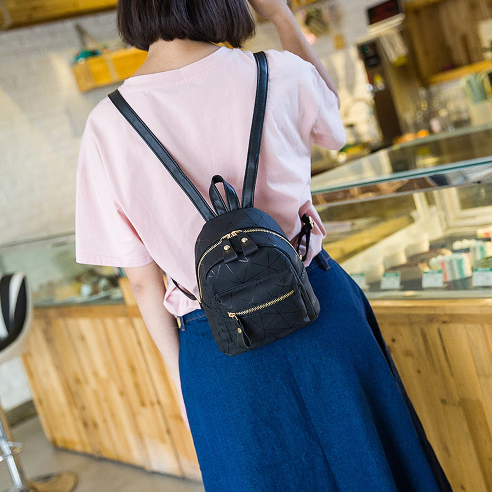 Ladies Shoulders Bag Zipper Closure Geometric Printing Adjustable Backpack