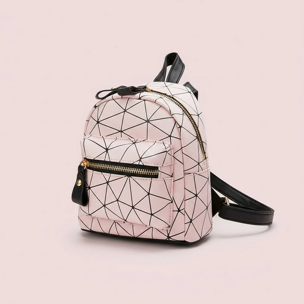 Ladies Shoulders Bag Zipper Closure Geometric Printing Adjustable Backpack