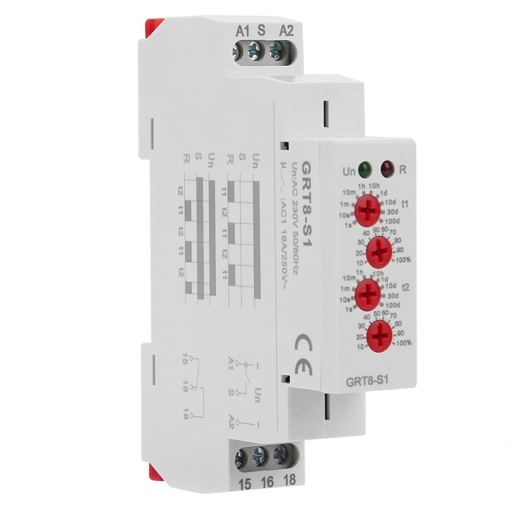 GRT8-S1 Mini Asymmetric Cycle Timer ON/OFF Repeat Cycle Time Relay AC 230V