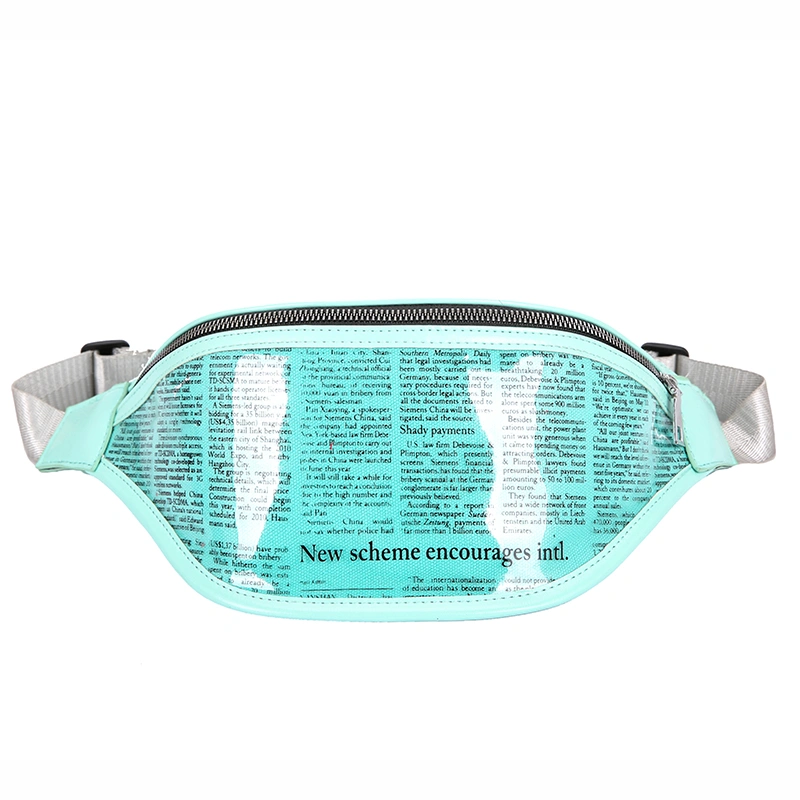 Ladies Waist Bag Waterproof Transparent Letter Newspaper Belt Bag