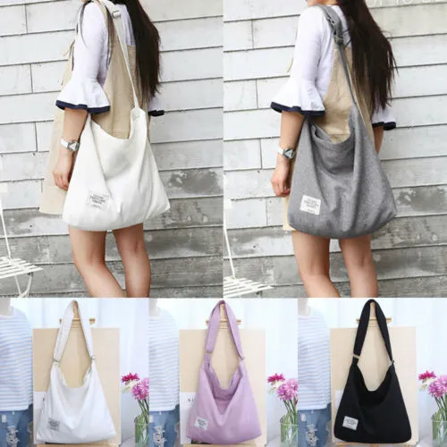 Women Canvas Shopping Bags Solid Color Simple Style Shoulder Bags