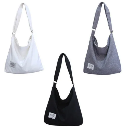 Women Canvas Shopping Bags Solid Color Simple Style Shoulder Bags