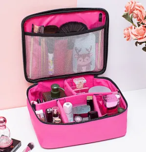 Women Cosmetic Bag Zipper Up Folding Makeup Box Toiletry Case