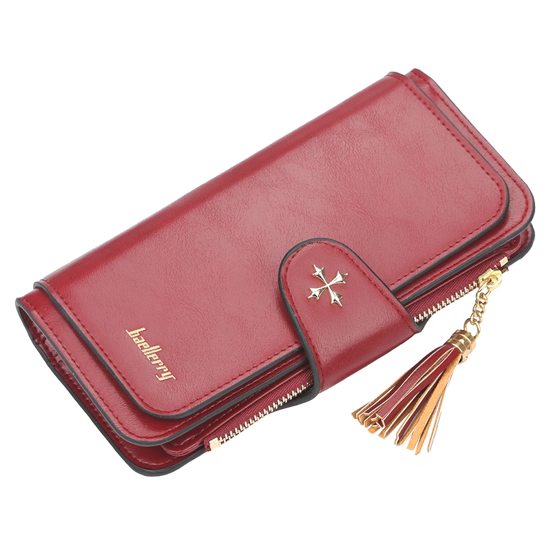 Ladies Clutch Snap Button Zipper Closure with Tassel Printed Wallet