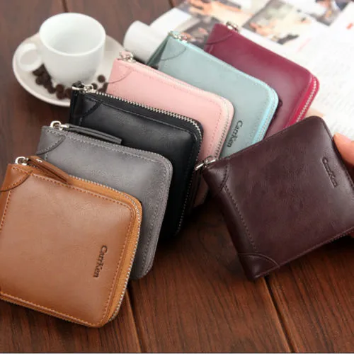 Women Men Leather Wallet, Retro Letters Unisex Pocket Card Purse