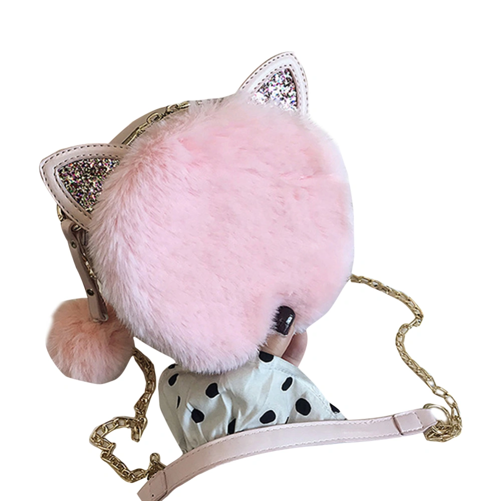 Women Casual Shoulder Bag, Cat Ears Shaped Plush Patchwork Pompom Bag