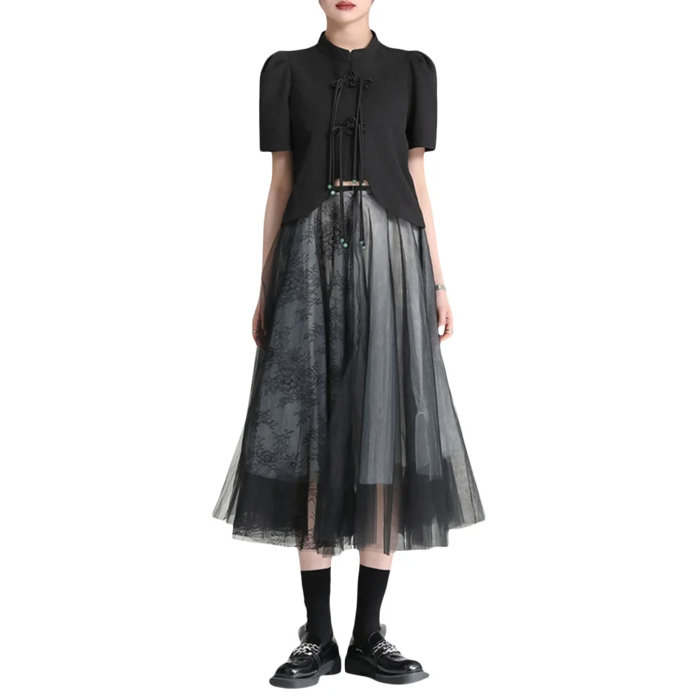 Women Half Dress Lace Mesh Floral Spring Fall Summer Punk Skirt 