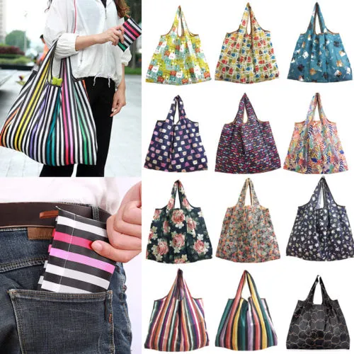 Large Capacity Portable Recyclable Waterproof Foldable Floral Shopping Bags