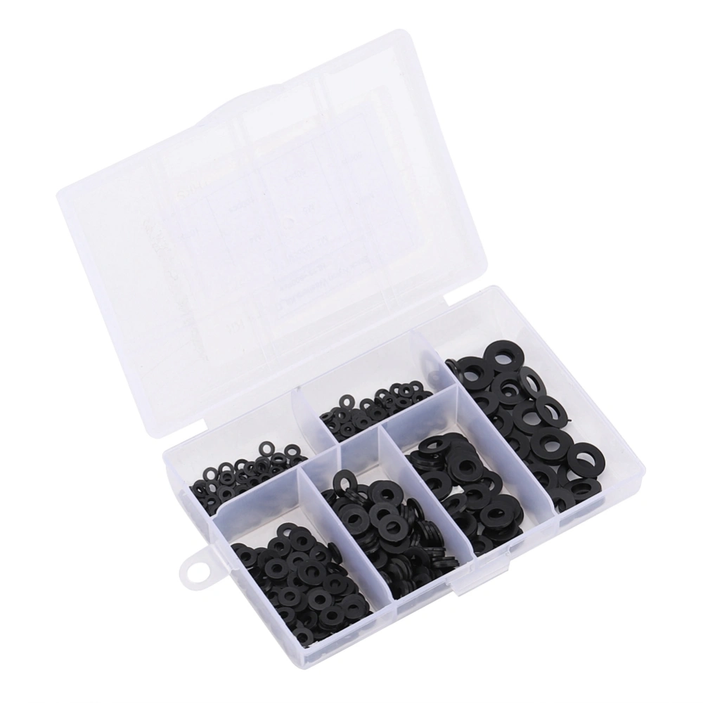 500pcs M2-M6 Nylon Flat Washer Gasket Plain Washers Assortment Kit with Box (Black)