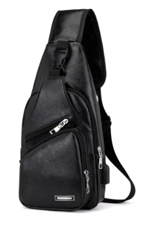 Men Vintage Crossbody Chest Bag with USB Charging Port for Casual Wear