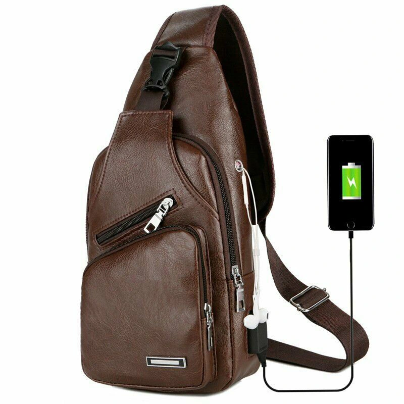 Men Vintage Crossbody Chest Bag with USB Charging Port for Casual Wear