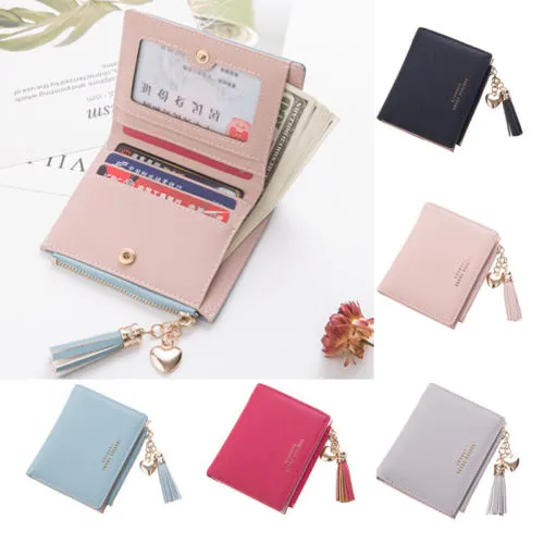 Women Mini Coin Purse Tassel Bifold Pocket Wallet Small Card Holders