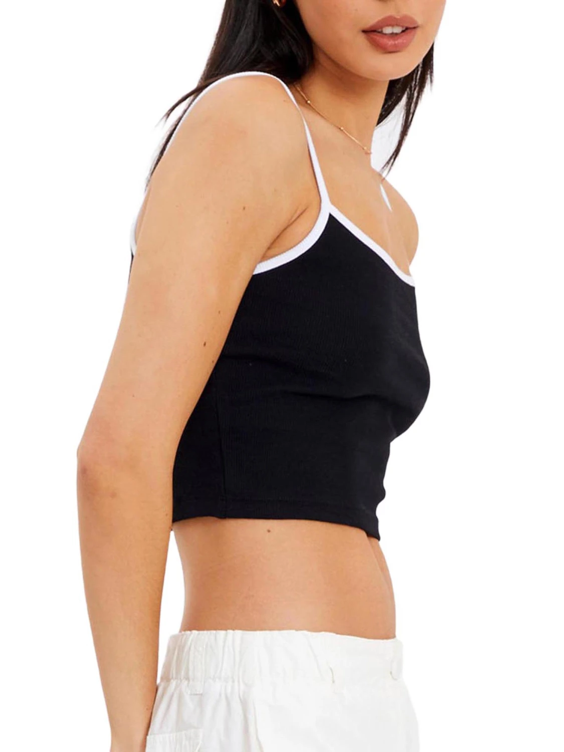 Women's Crop Cami Tops, Spaghetti Strap Contrast/Solid Color Camisole