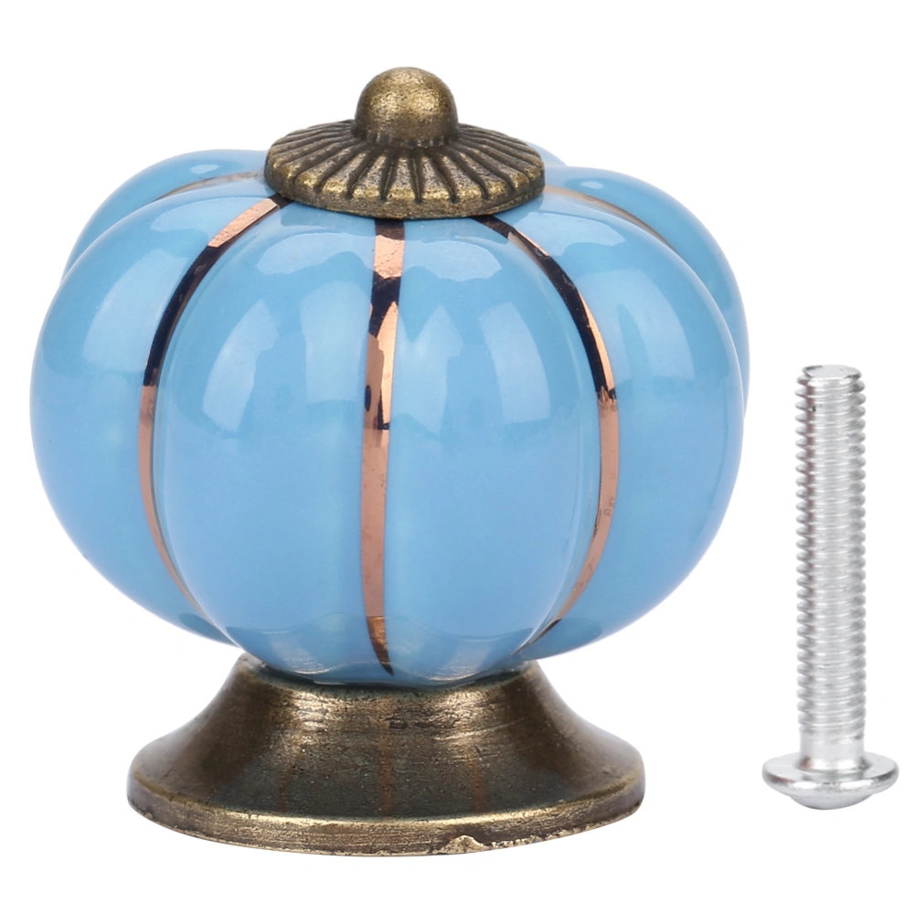 Ceramic Pumpkin Knobs European Style Handle Pull for Room Cabinet Drawer Furniture (Blue)