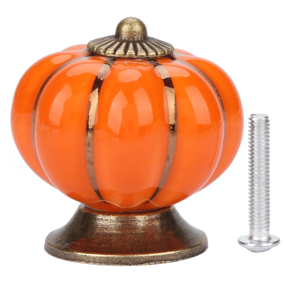 Ceramic Pumpkin Knobs European Style Handle Pull for Room Cabinet Drawer Furniture (Orange)