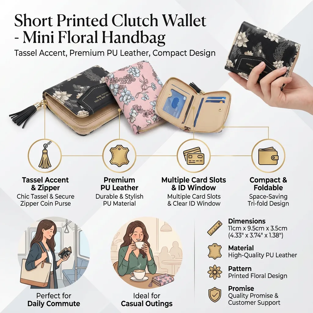 Female Lady Short Printed Clutch Wallet, Mini Floral Handbag